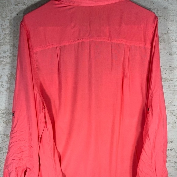 WOMAN WITHIN Apricot Blouse Button Up Front Pockets Tab Sleeves Top Size 14/16 - Picture 15 of 15